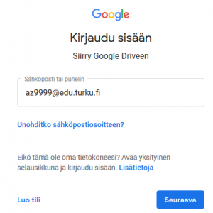 Kuva kirjautumisikkunasta.