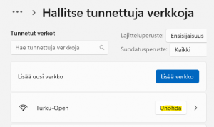 Unohda verkko kohta 3