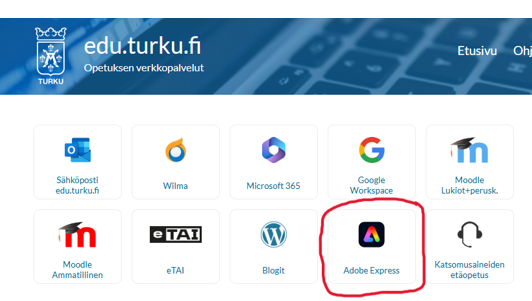 Adobe Express -painike edu.turku.fi-sivulla