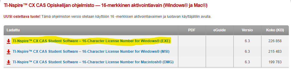 Valitse ladattavaksi EXE-versio